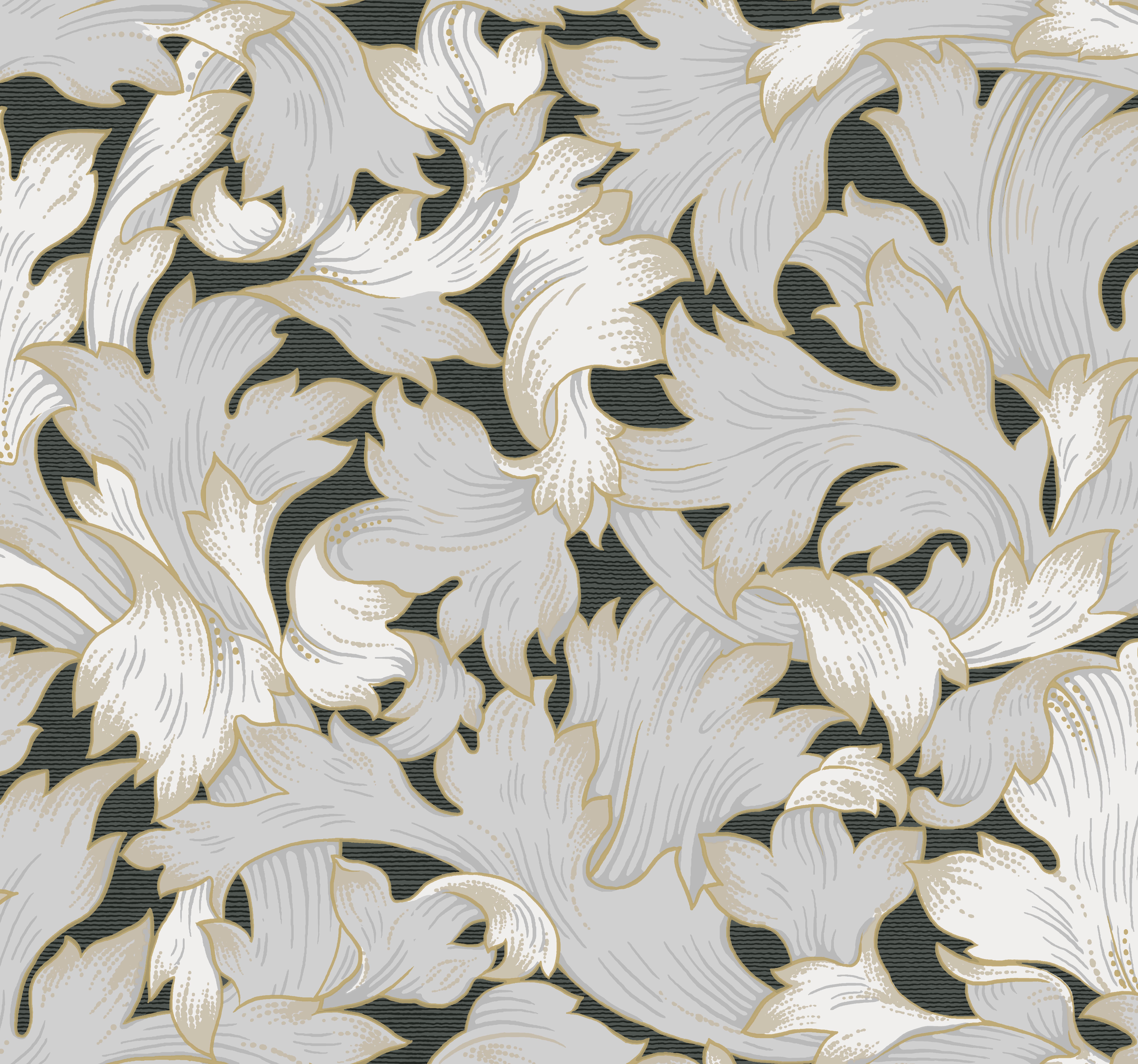 Acanthus Toss Black & Grey Wallpaper large image 