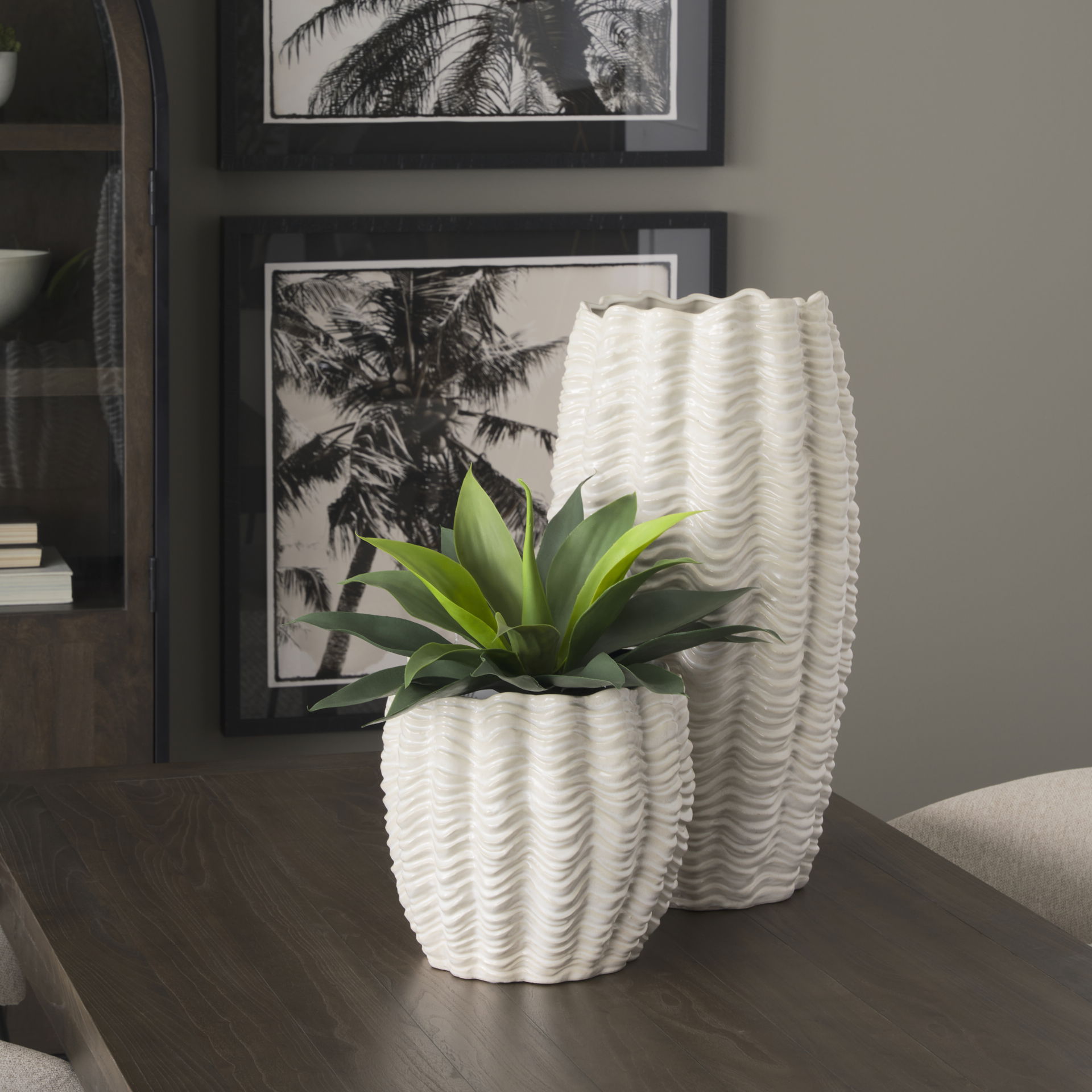 Velia Tall Seashell Sculptural Cream Glazed Ceramic Vase large image 