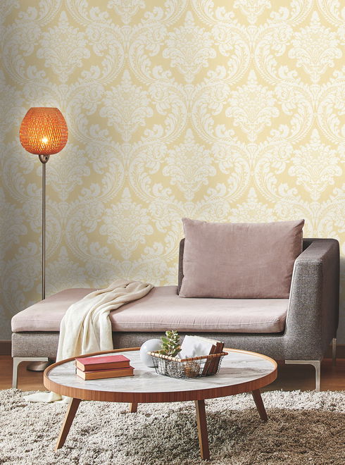 Tapestry Damask Yellow Wallpaper
