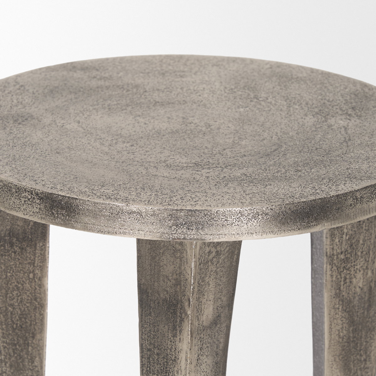 Maggie Textured Silver Nickel Cast Aluminum Metal Accent Table, Side & End Table by Mercana, 13.5" length x 13.5" width x 20.5" height View 6