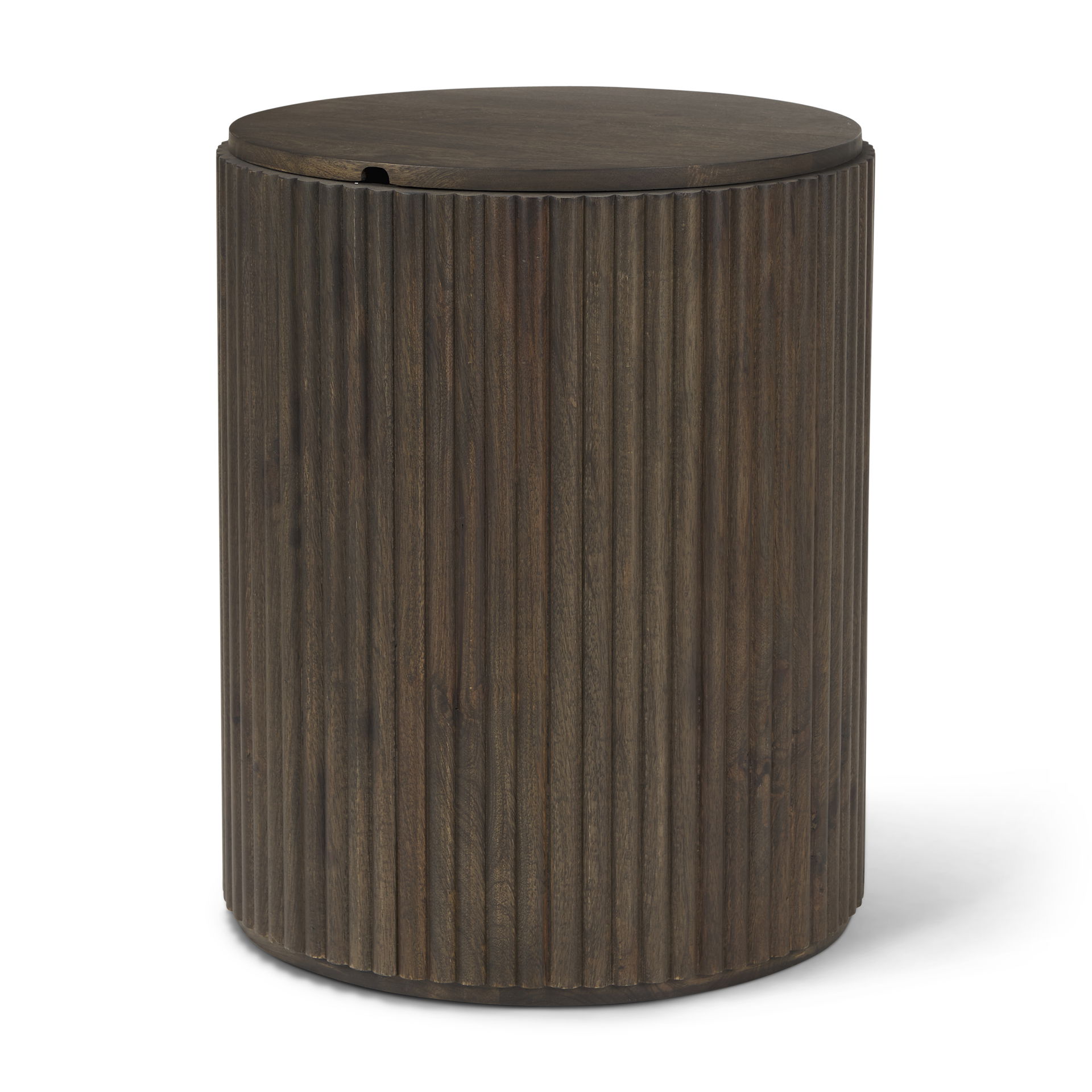 Terra 18L x 18W x 22H Dark Brown Wood Fluted Round Side Table, Side & End Table by Mercana, 18" length x 18" width x 22" height View 1