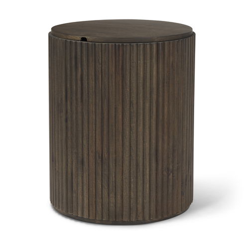 Terra 18L x 18W x 22H Dark Brown Wood Fluted Round Side Table