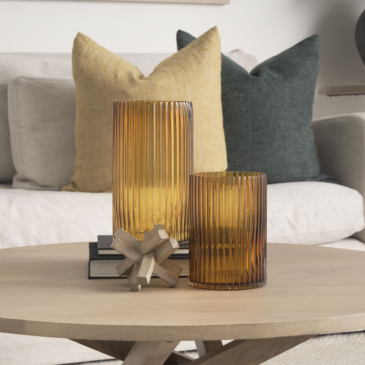 Dawn 11.4' Ribbed Amber Glass Vase, by Mercana, 6.1" length x 6.1" width x 11.42" height View 2