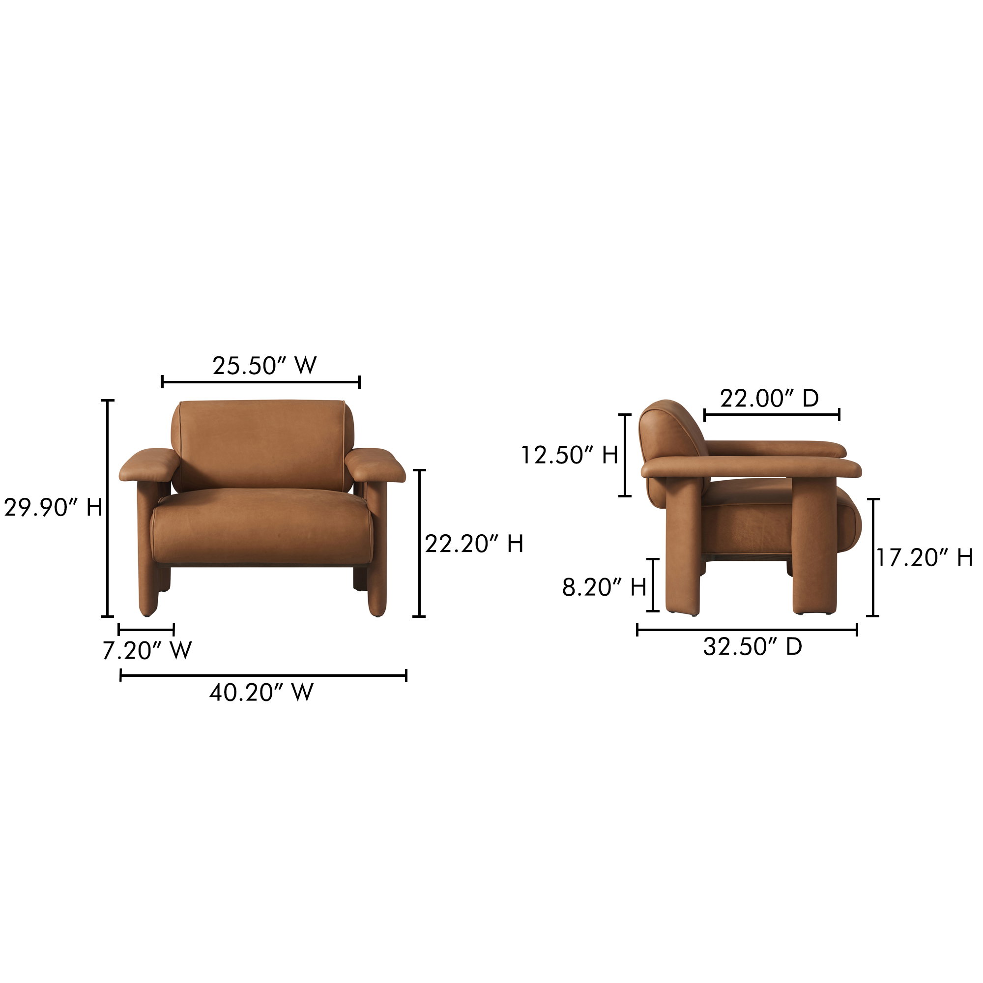 Marcello Lounge Chair Tan, Accent Chair by Moe's Home, 40.2" width x 29.9" height x 32.5" depth View 7