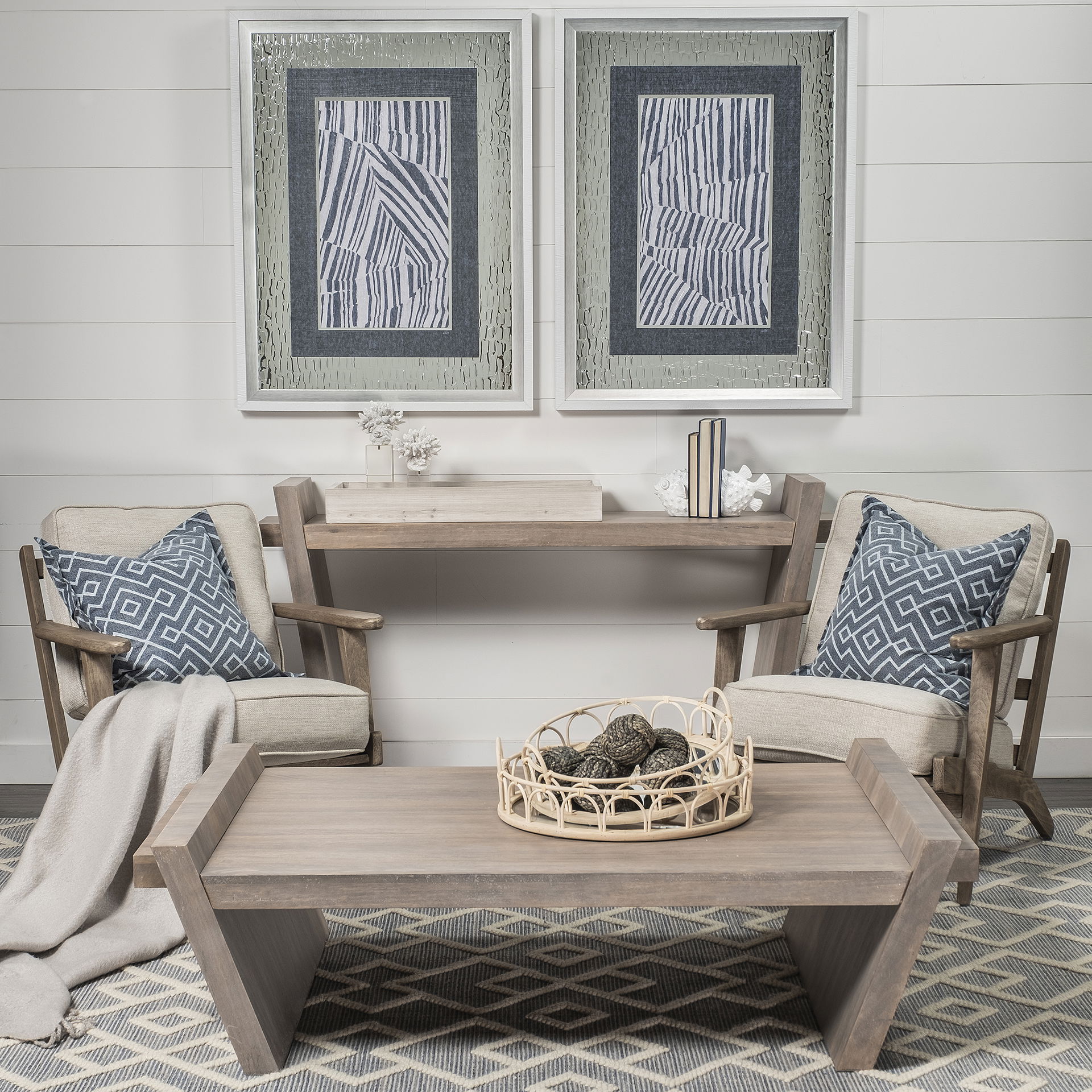 Leona (Set of 2) Natural Wicker Woven Mirrored Base Nesting Trays large image 