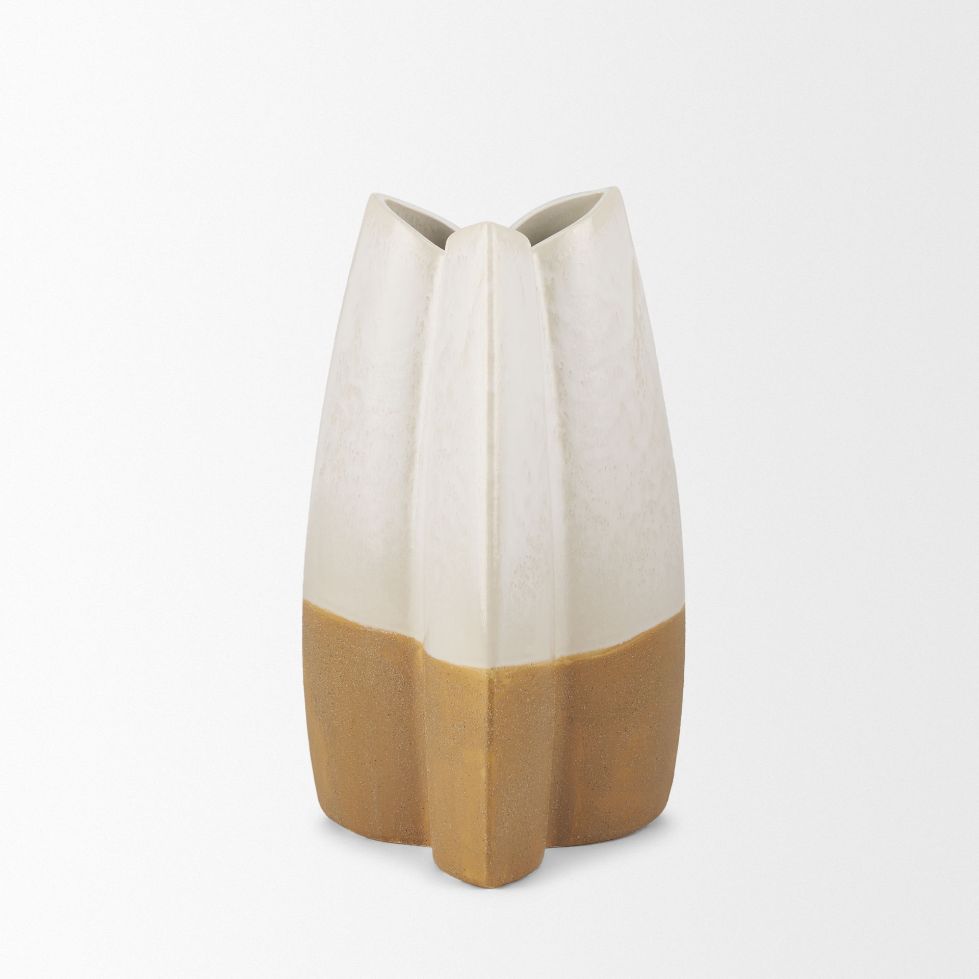 Vania Small Off White with Tan Textured Ceramic Vase, by Mercana, 7.22" length x 7.28" width x 13.5" height View 6