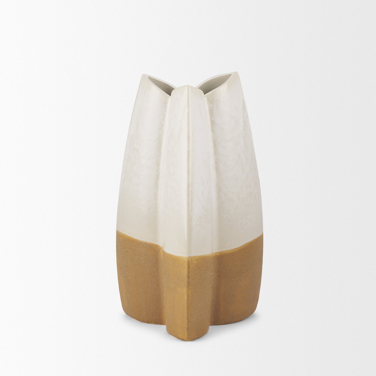 Vania Small Off White with Tan Textured Ceramic Vase, by Mercana, 7.22" length x 7.28" width x 13.5" height View 6