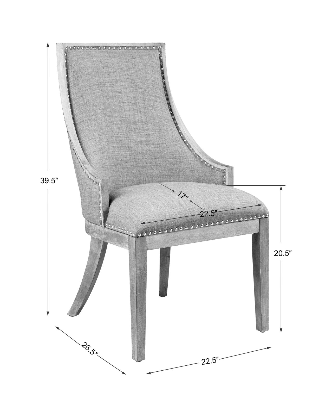 Aidrian Charcoal Gray Accent Chair, by Uttermost, 22.5" width x 39.5" height x 26.5" depth View 3