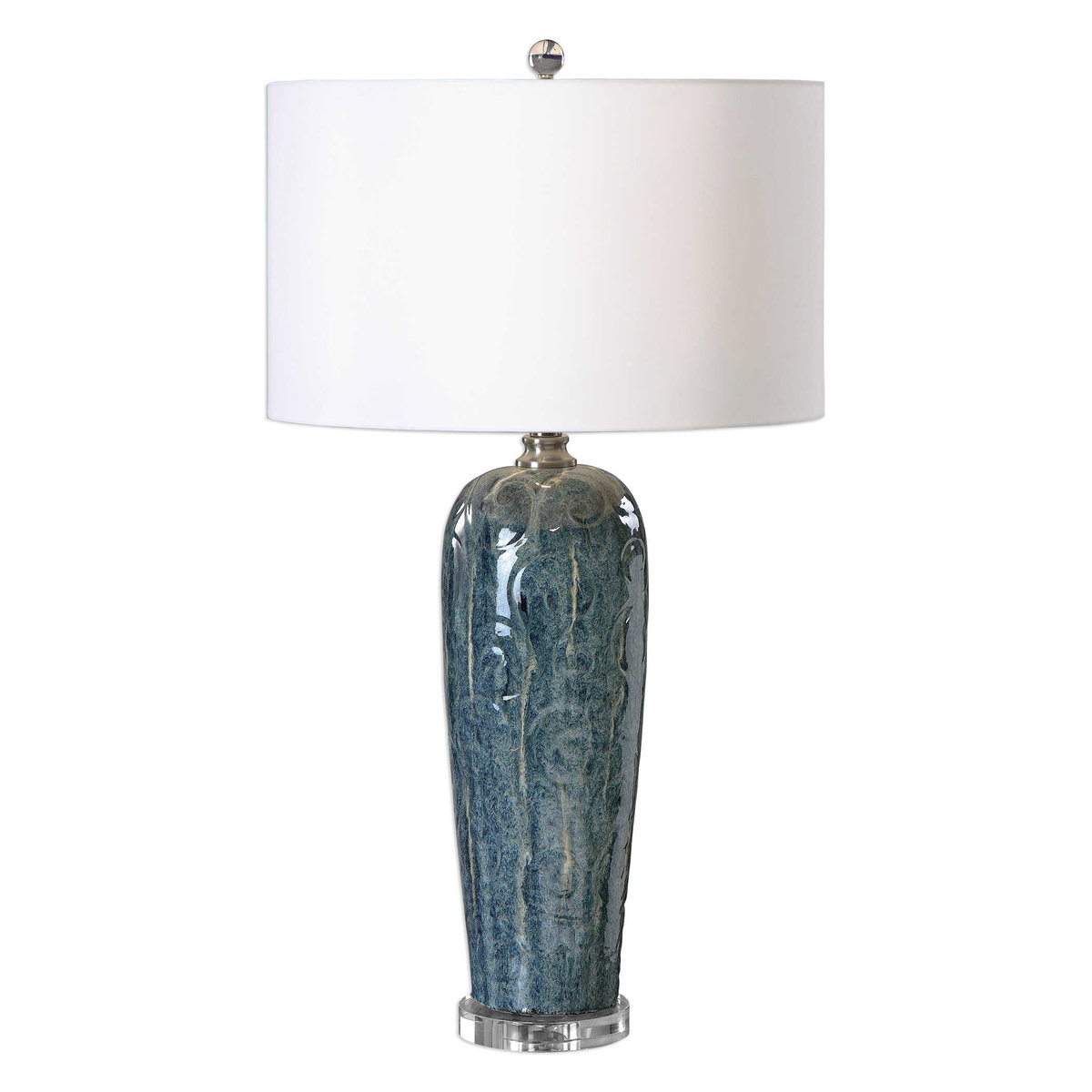 Maira Blue Ceramic Table Lamp, by Uttermost, 17.5" width x 32.75" height x 17.5" depth View 1