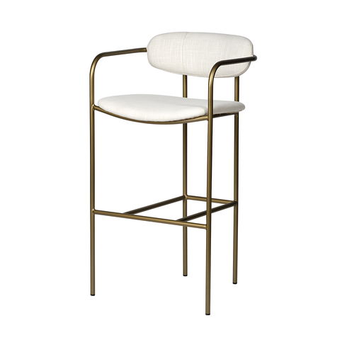 Parker 30" Seat Height Cream Fabric Seat Gold Metal Bar Stool