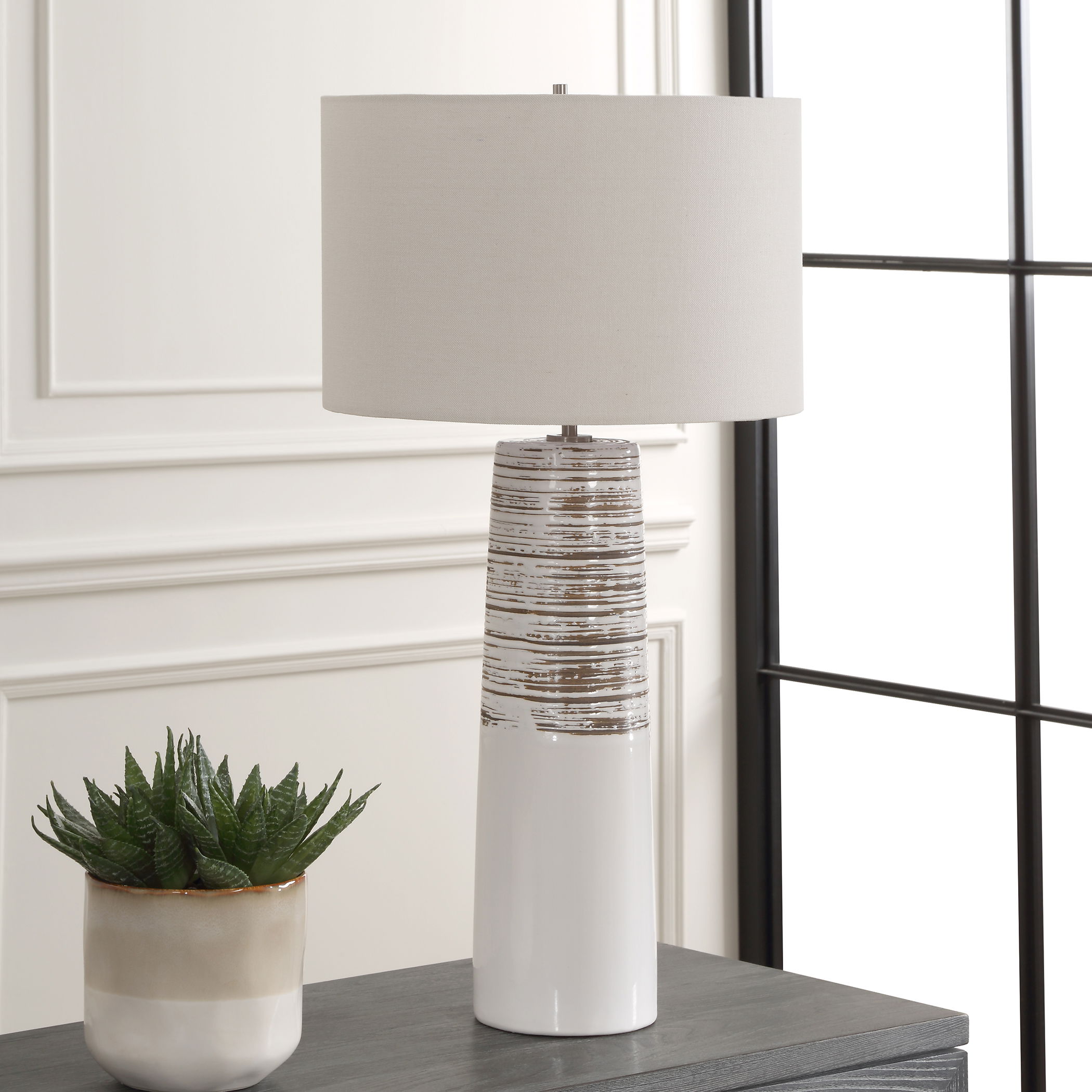 Haven White Glaze Table Lamp large image 