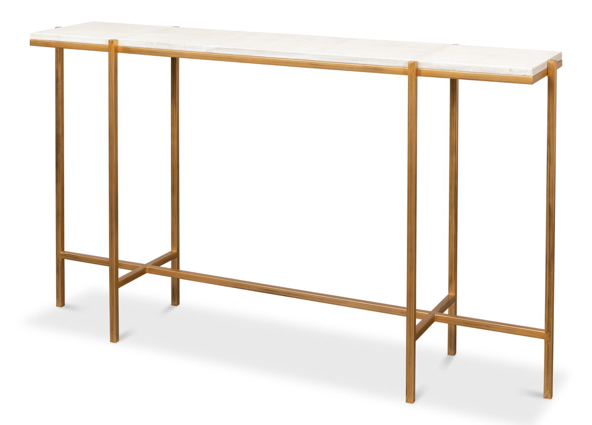 Shagreen Console Table  Osprey White, by Sarreid, 1'2" length x 5' width x 2'10" height View 1