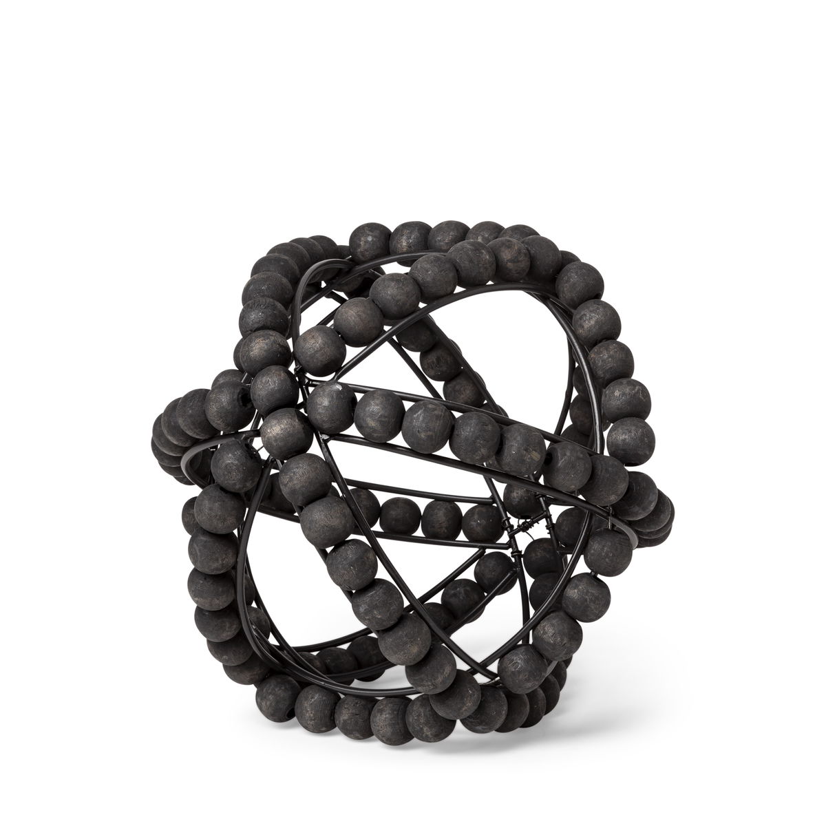Earnhardt I Small 9L x 9W Black Wooden Beaded Orb, Decorative Object by Mercana, 8.66" length x 8.66" width x 8.86" height View 1