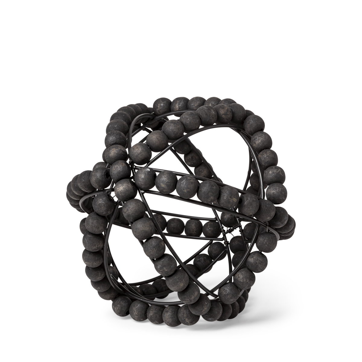 Earnhardt I Small 9L x 9W Black Wooden Beaded Orb, Decorative Object by Mercana, 8.66" length x 8.66" width x 8.86" height View 1