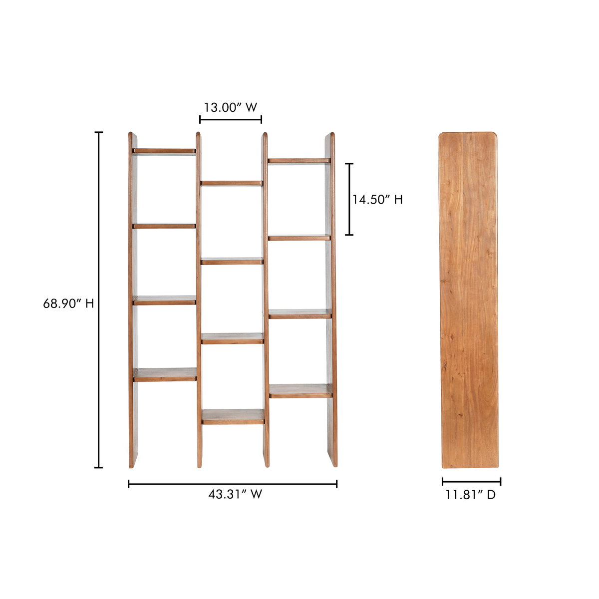 Orson Bookcase Brown, Shelving & Bookcase by Moe's Home, 43.31" width x 68.9" height x 11.81" depth View 11