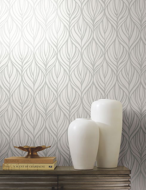 Palma White & Silver Wallpaper
