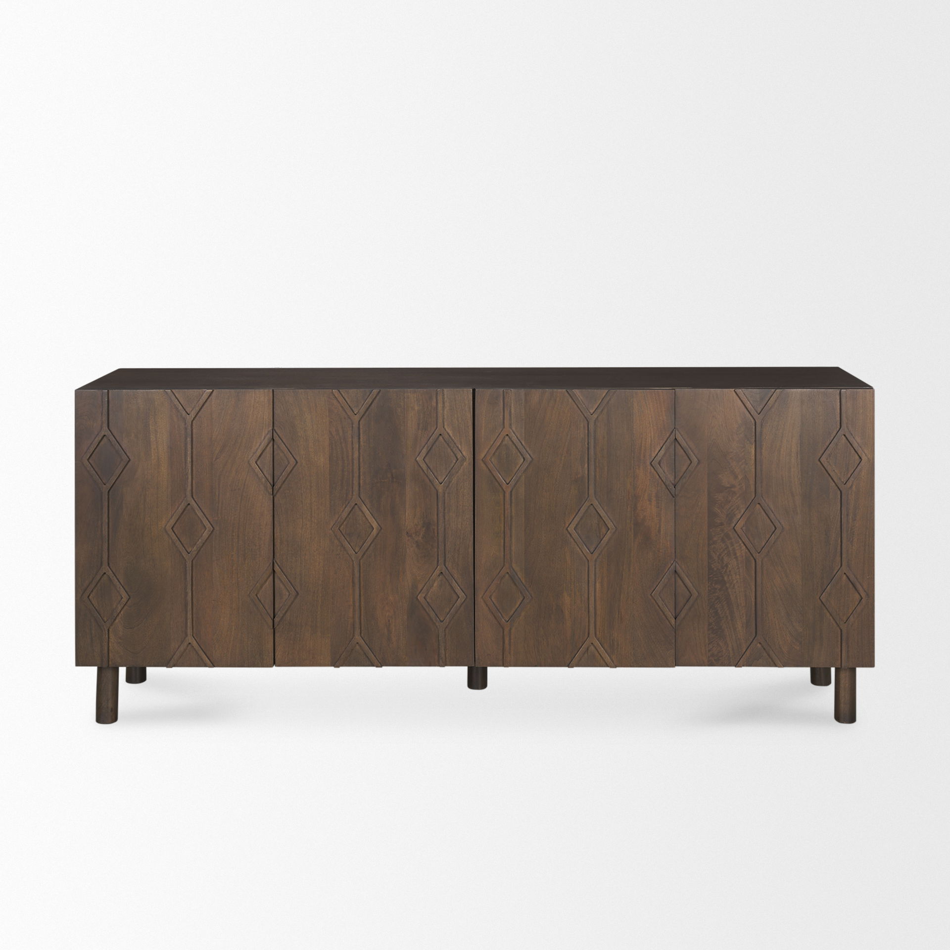 Heera Dark Brown Diamond Motif with Shelf Sideboard, Sideboards & Buffet by Mercana, 71" length x 16.25" width x 32" height View 4
