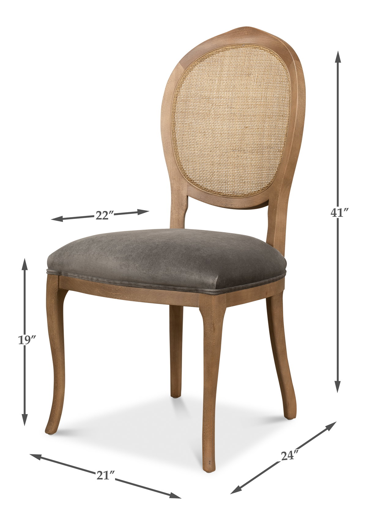 Oval Cane Back S/Chair  Drftwd Charcoal, by Sarreid, 2' length x 1'9" width x 3'5" height View 13