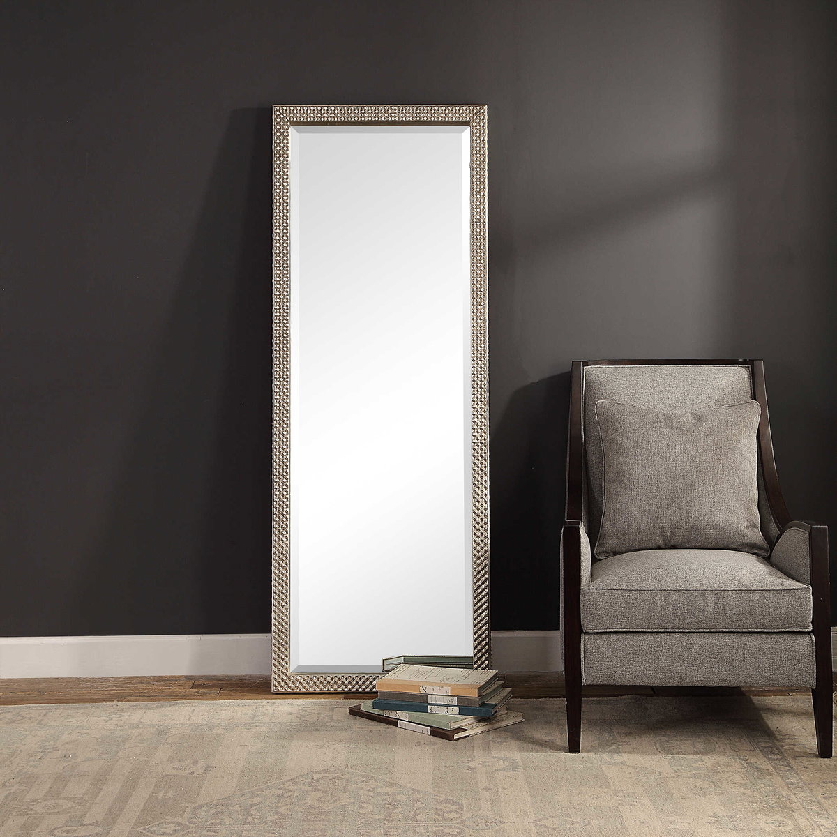 Cacelia Metallic Silver Mirror, by Uttermost, 28" width x 75.25" height x 2.37" depth View 2