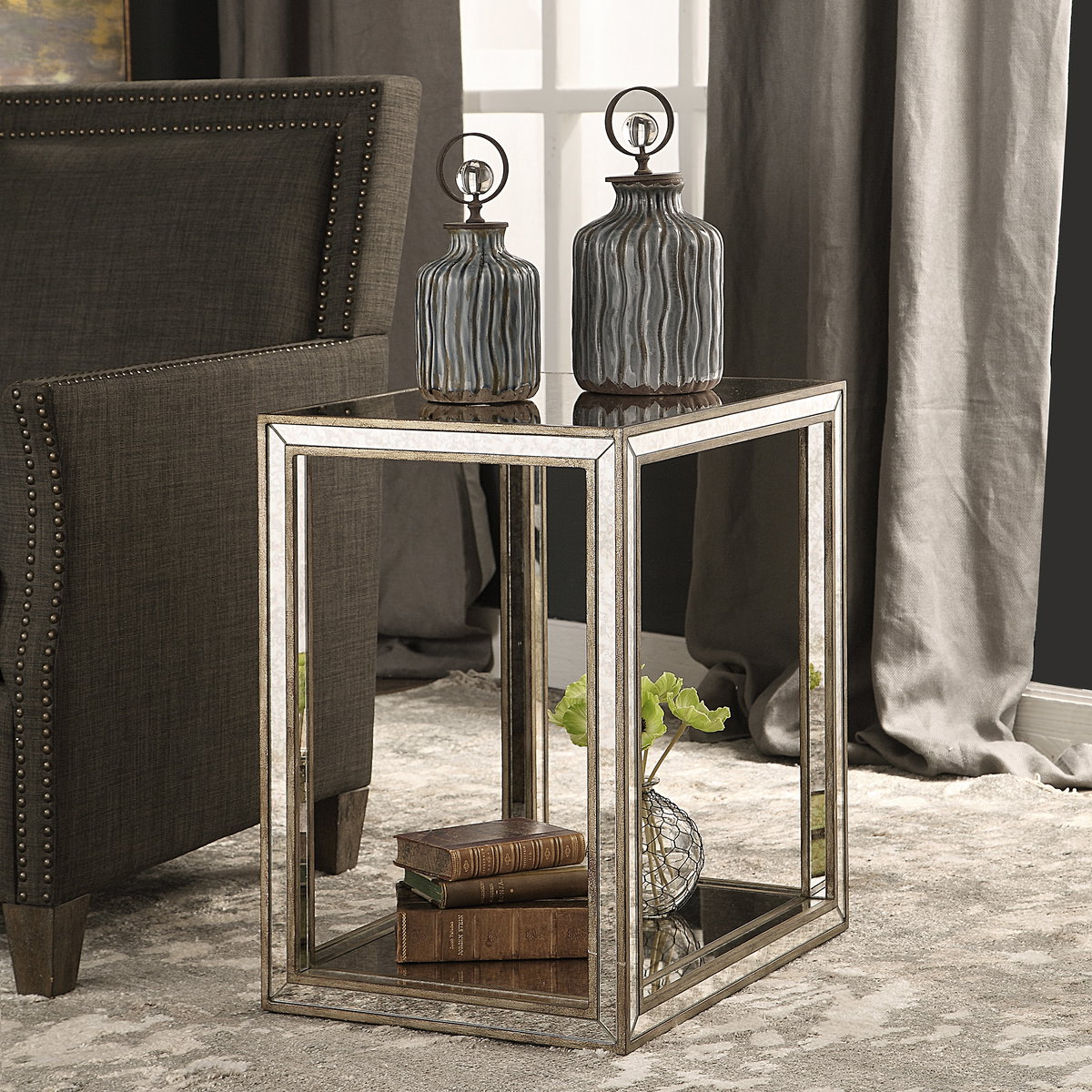 Julie Mirrored End Table, Side & End Table by Uttermost, 22" width x 24" height x 16" depth View 2