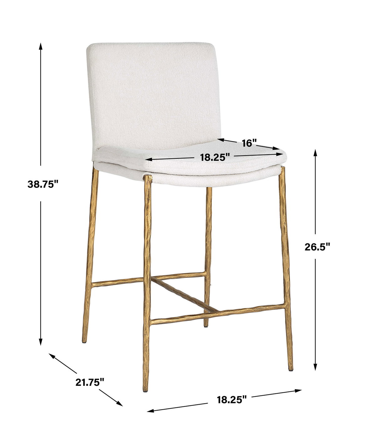 Ascend White Counter Stool, Counter & Bar Stool by Uttermost, 18.25" width x 38.75" height x 21.75" depth View 3