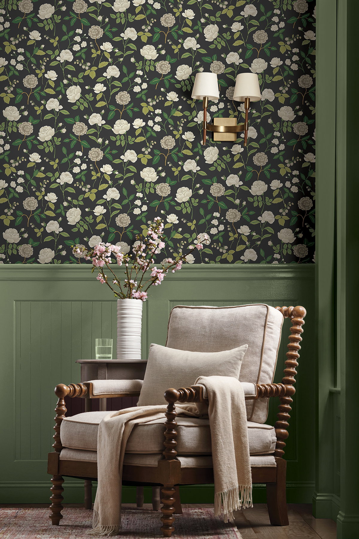 Roses Black Wallpaper, by York Wall, 27' length x 2'3" width x 0.02" depth View 2