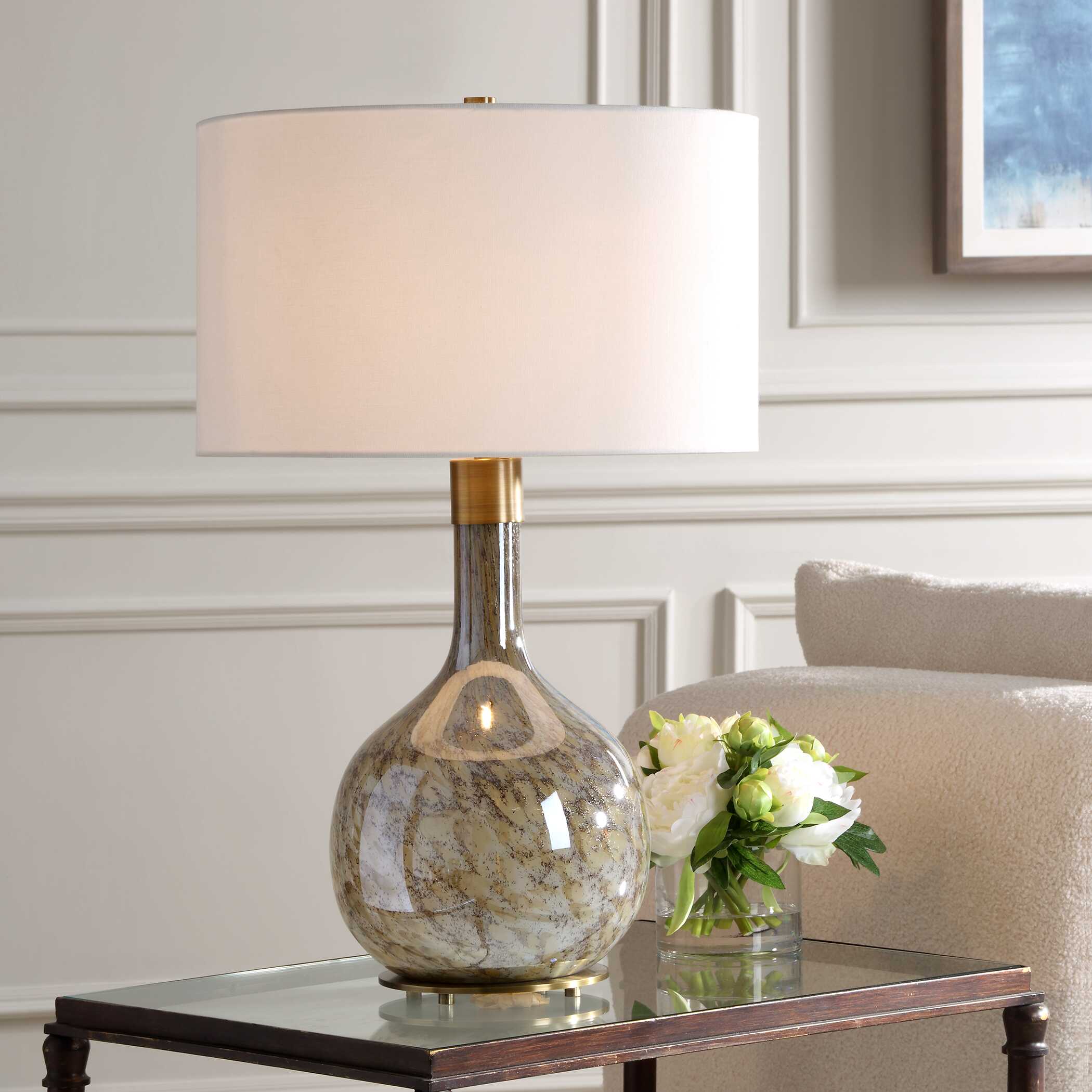 Rhine Brown Glass Table Lamp, by Uttermost, 17" width x 27.25" height x 17" depth View 2
