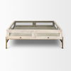 Arelius 42' Square Glass-Top White Wood with Gold Metal Base Display Coffee Table, by Mercana, 43.5" length x 42" width x 15" height thumbnail 3