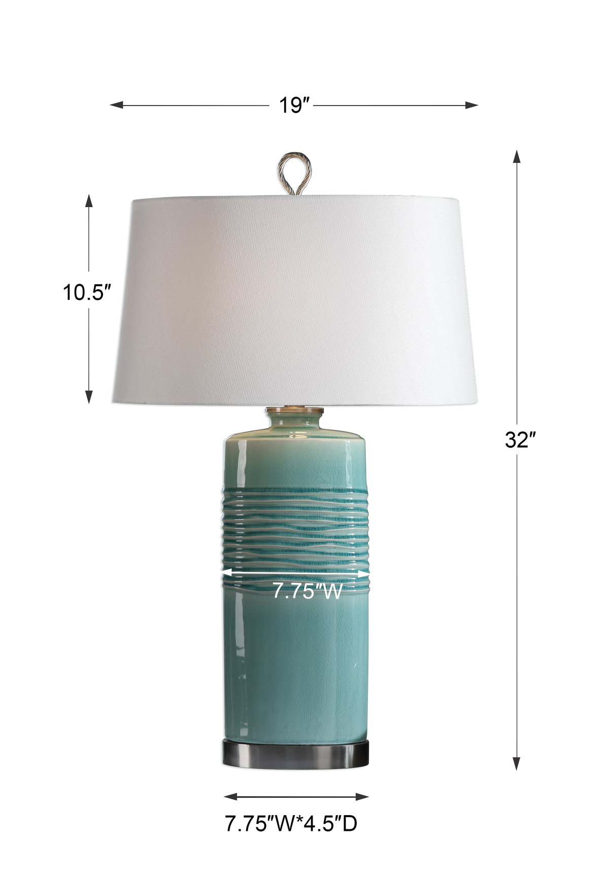 Rila Distressed Teal Table Lamp, by Uttermost, 19" width x 32" height x 13" depth View 3