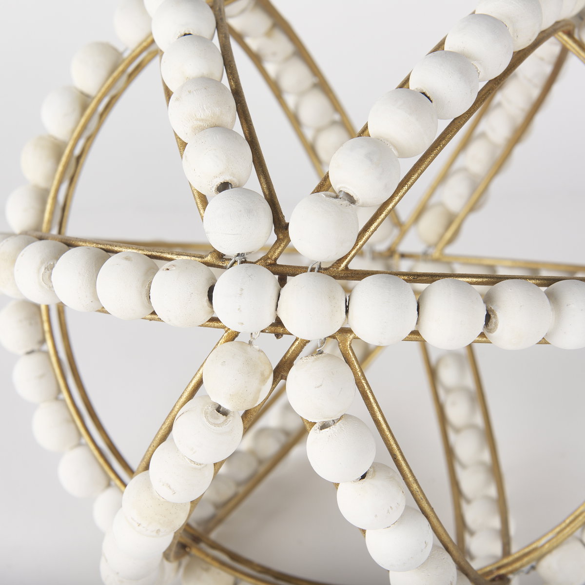 Espanlade II Large 11L x 11W White Wooden Beaded Orb, Decorative Object by Mercana, 11.22" length x 11.22" width x 11.61" height View 6