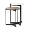 Larkin II Marble and Medium Brown Wood Round Tabletop Nesting End/Side Tables, Side & End Table by Mercana, 16" length x 16" width x 24" height thumbnail 1