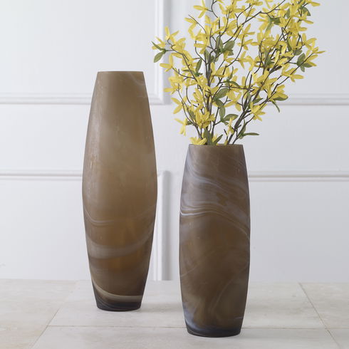 Delicate Swirl Caramel Glass Vases, Set/2