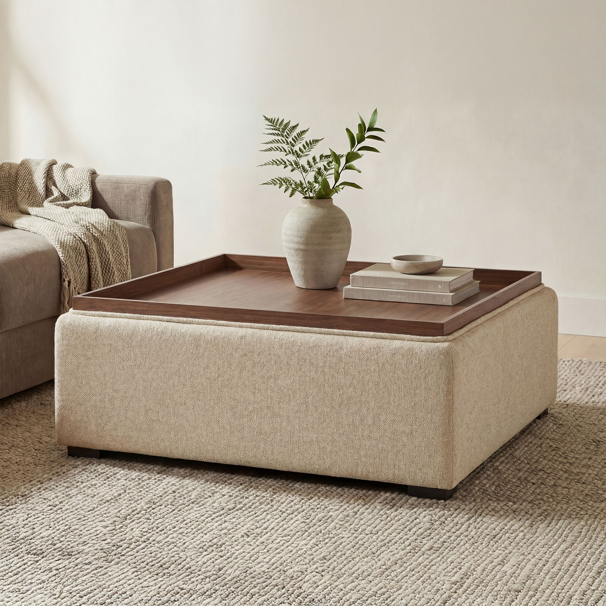 Montana Storage Ottoman Flecked Oat, by Moe's Home, 35.4" width x 13.4" height x 35.4" depth View 5