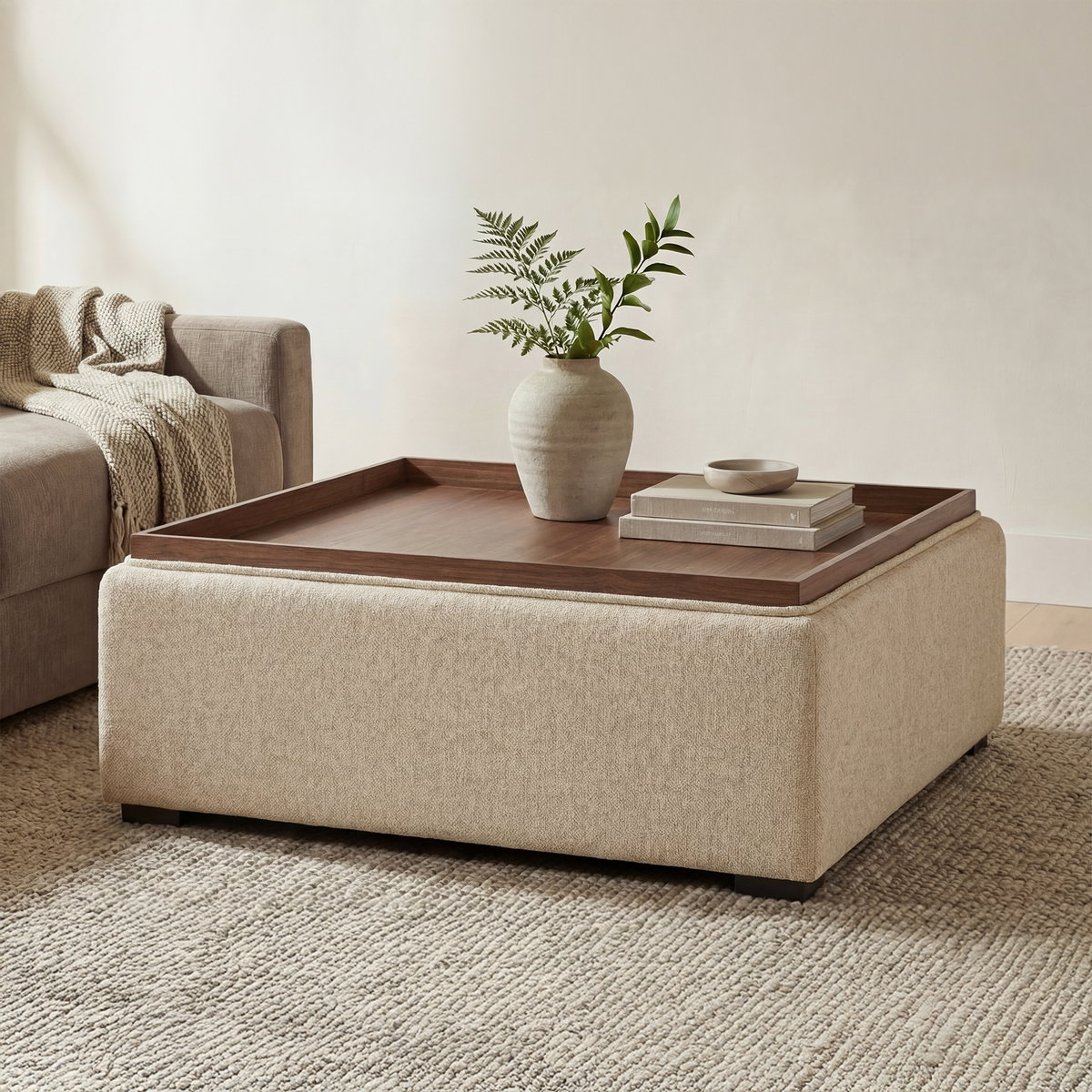 Montana Storage Ottoman Flecked Oat, by Moe's Home, 35.4" width x 13.4" height x 35.4" depth View 5