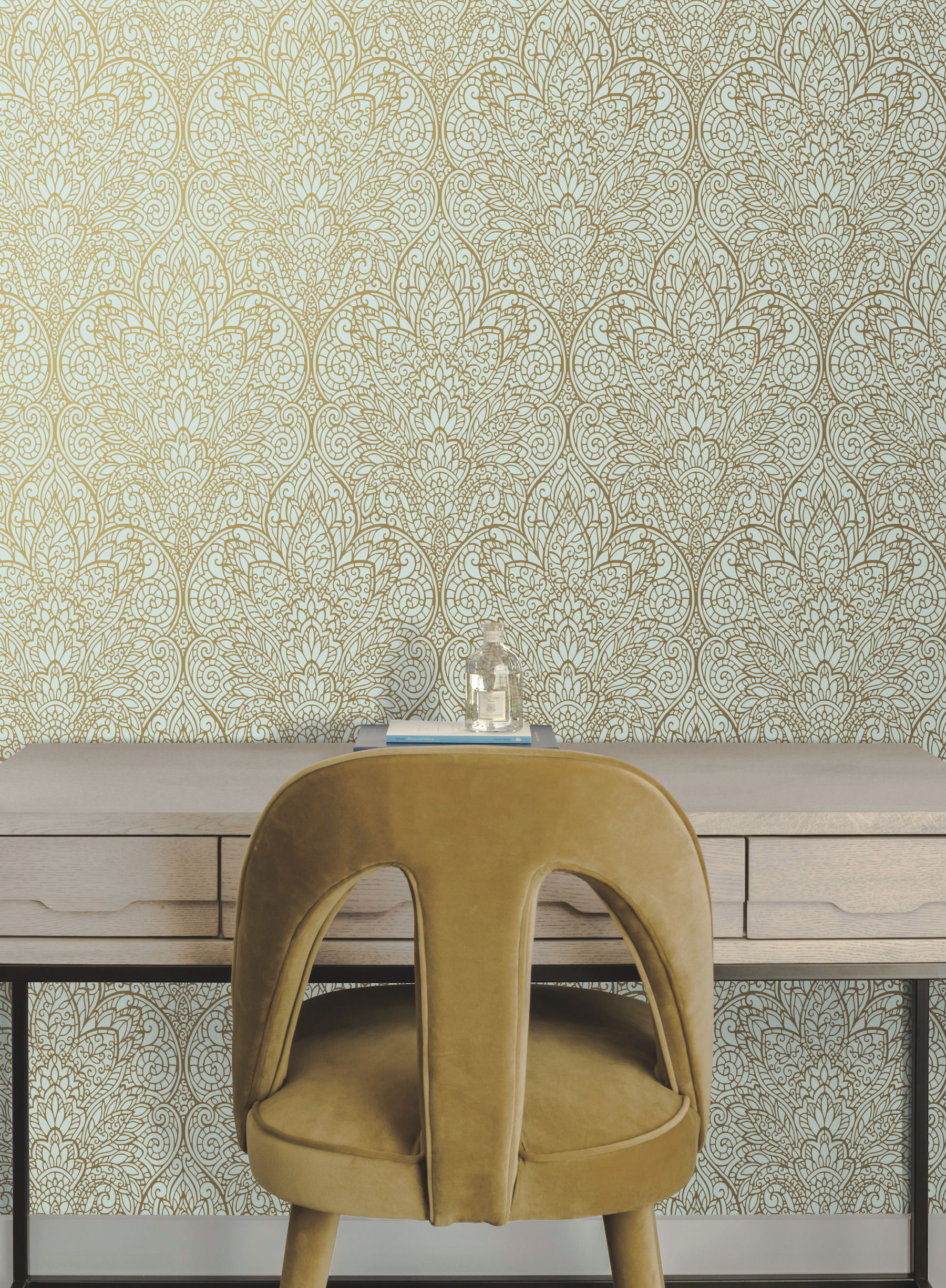 Paradise Blue Metallic Wallpaper, by York Wall, 33' length x 1'8.8" width x 0.02" depth View 3