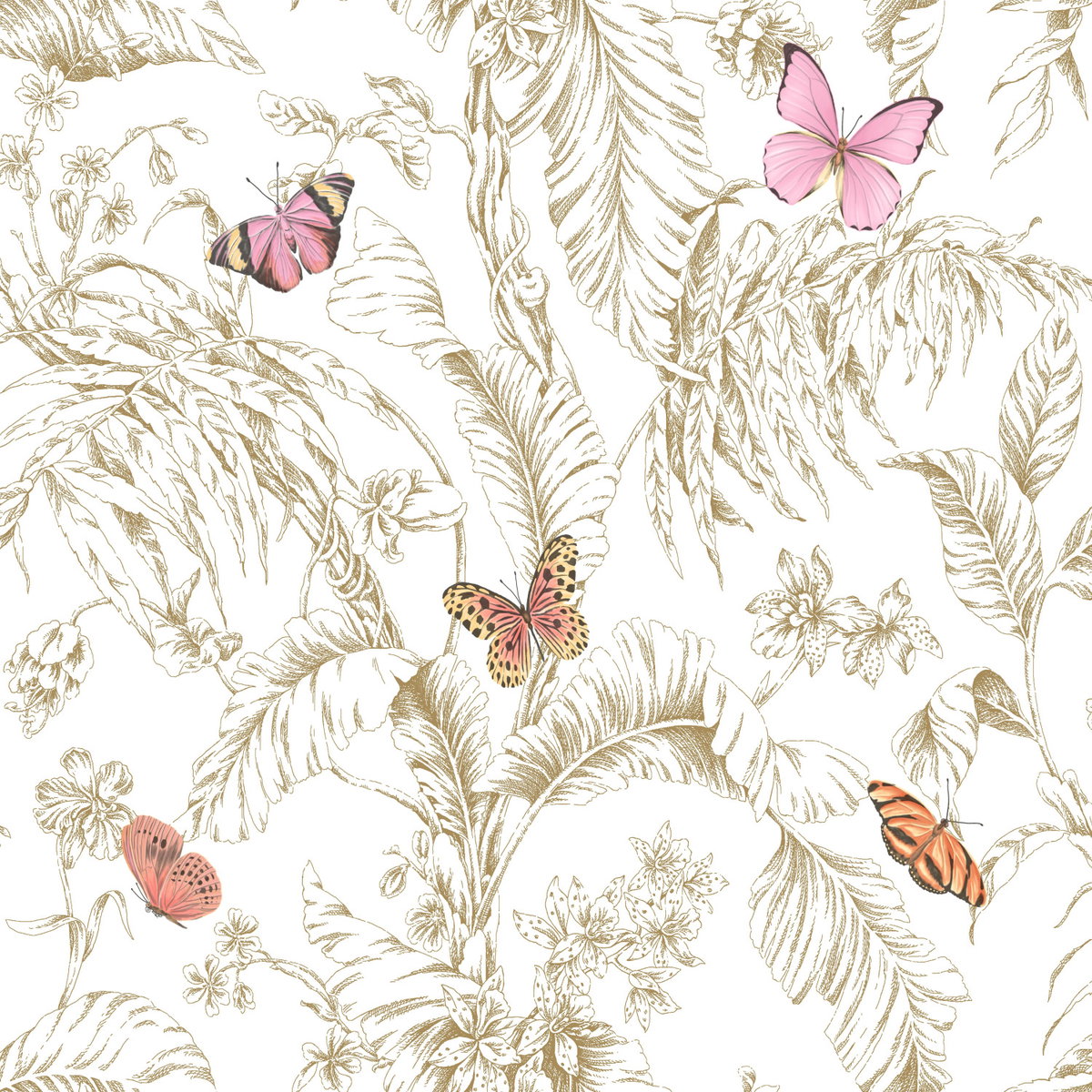 Butterfly Sketch Pink Peel & Stick Wallpaper, by York Wall, 16'6" length x 1'8.5" width x 0.02" depth