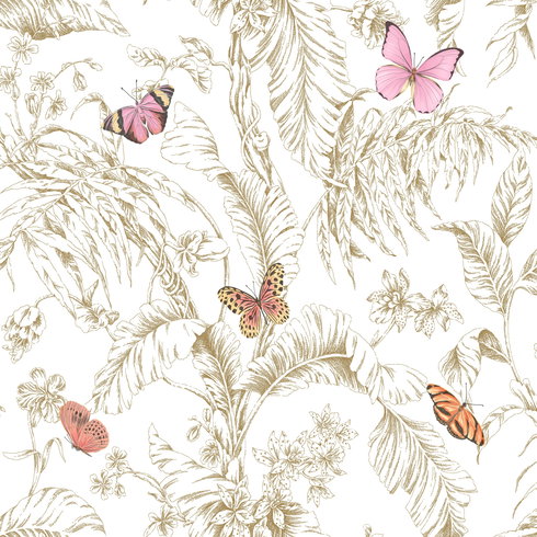 Butterfly Sketch Pink Peel & Stick Wallpaper