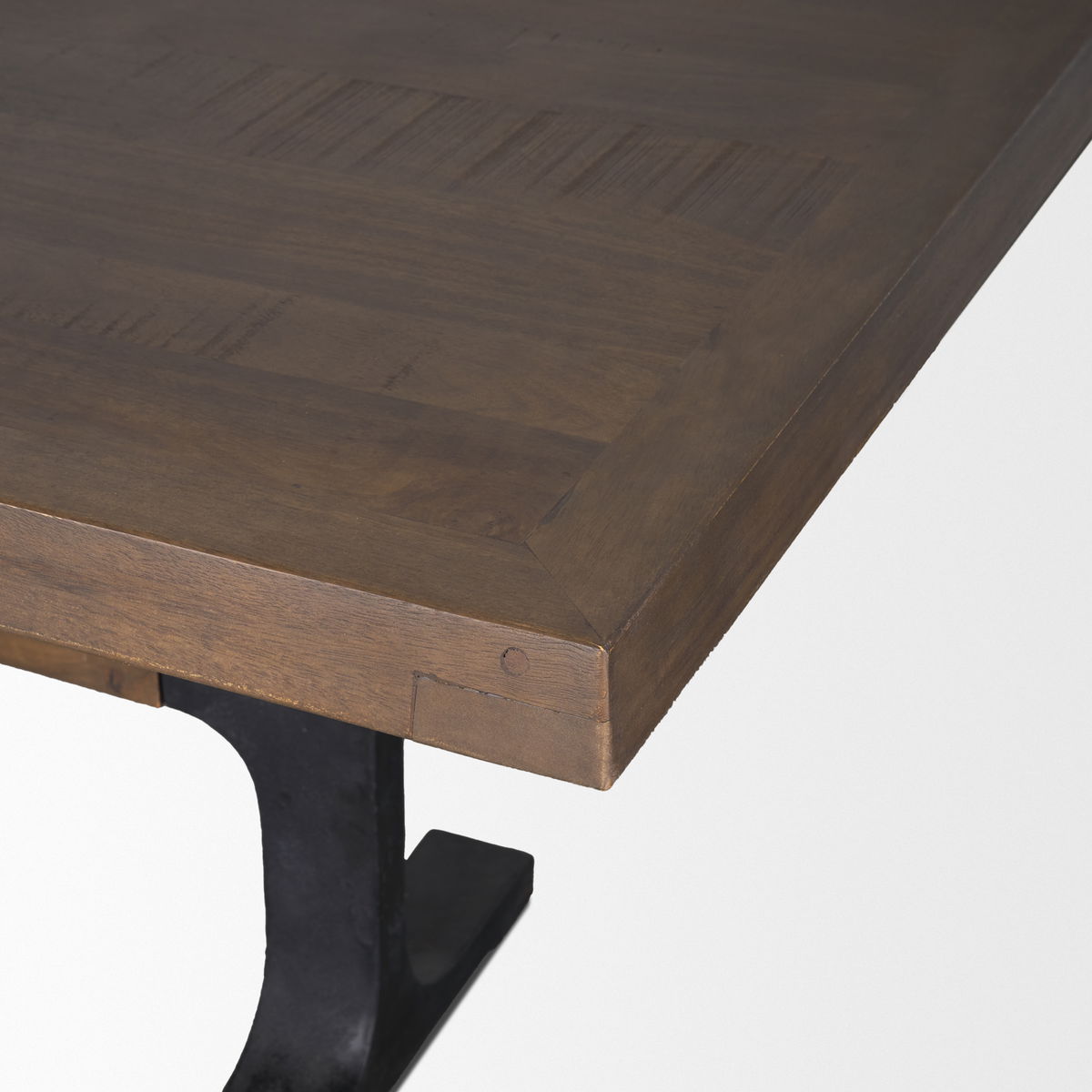 Araxi 95'L x 41'W Rectangular Trestle Dining Table | Brown Wood & Black Metal | Seats 8-10, by Mercana, 95" length x 41" width x 30" height View 7