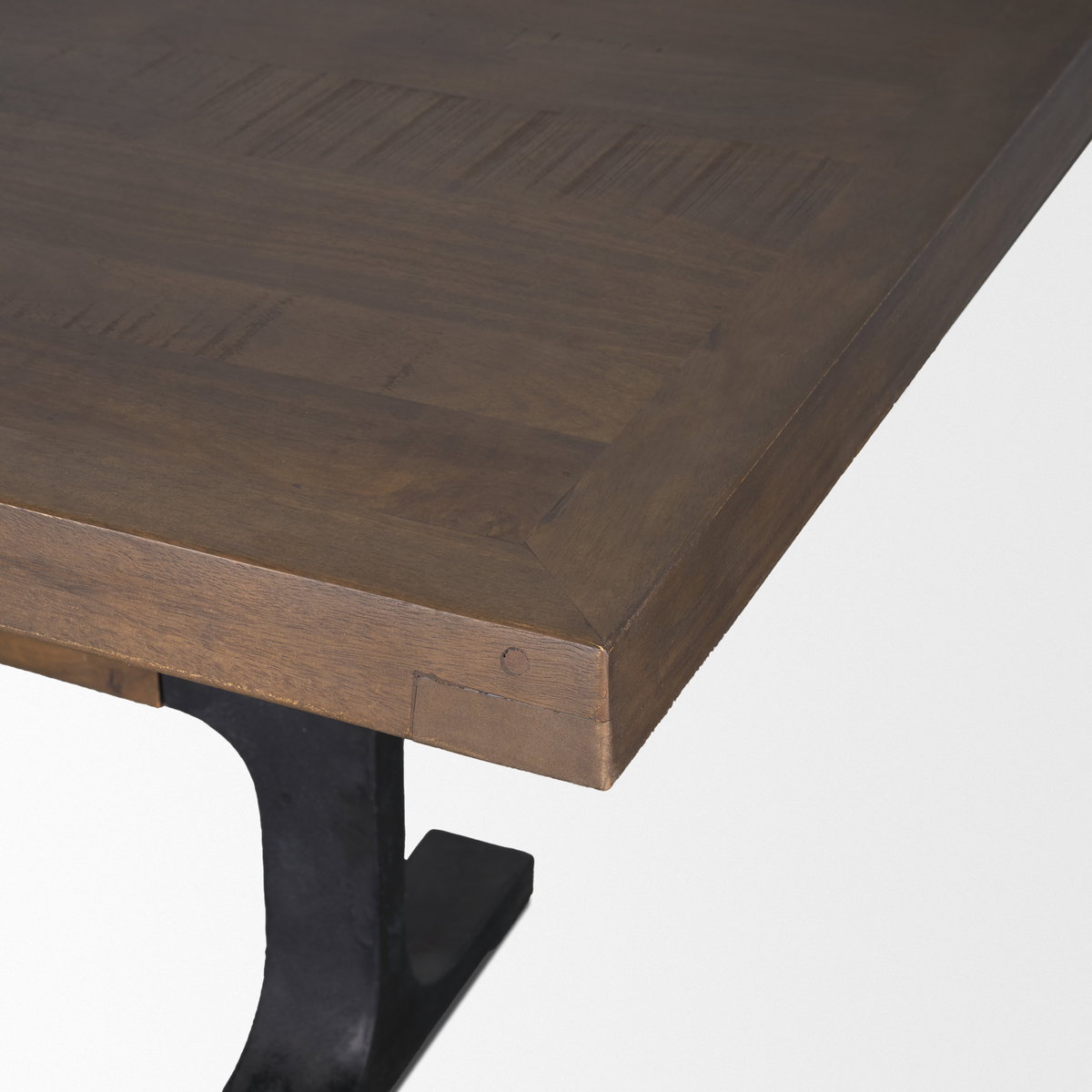 Araxi 95'L x 41'W Rectangular Trestle Dining Table | Brown Wood & Black Metal | Seats 8-10, by Mercana, 95" length x 41" width x 30" height View 7