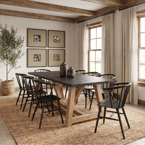 Rialto 96"L x 42"W Trestle Dining Table | Modern | Black-Brown Wood & Light Brown Wood | Seats 8