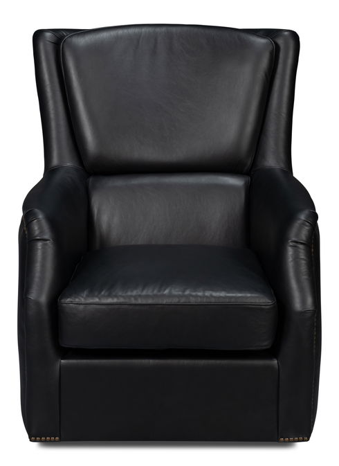 Baker Leather Swivel Chair, Onyx Black