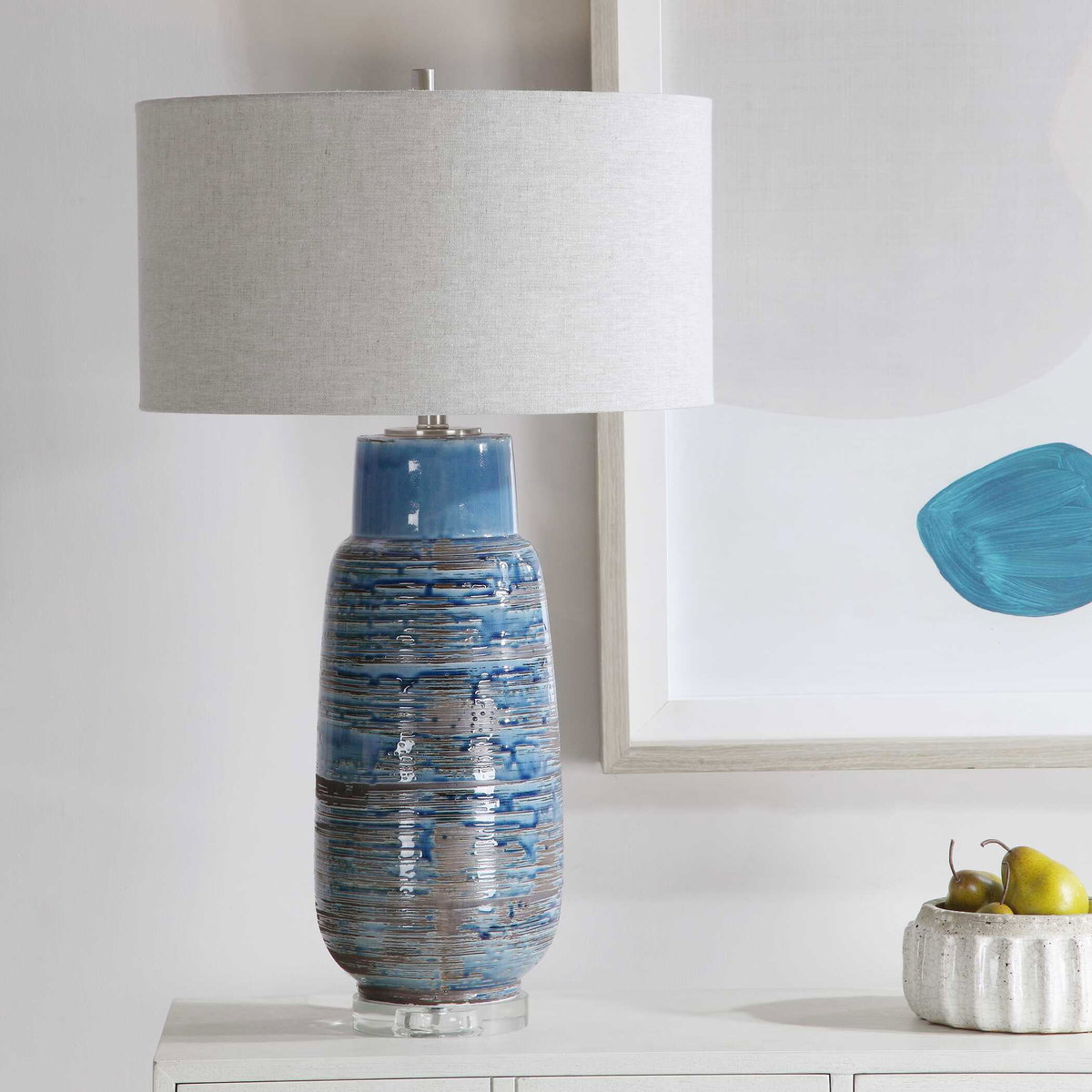 Magellan Blue Table Lamp, by Uttermost, 19" width x 31.5" height x 19" depth View 2