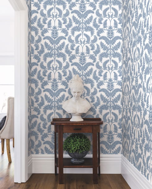 Royal Fern Damask Blue Wallpaper