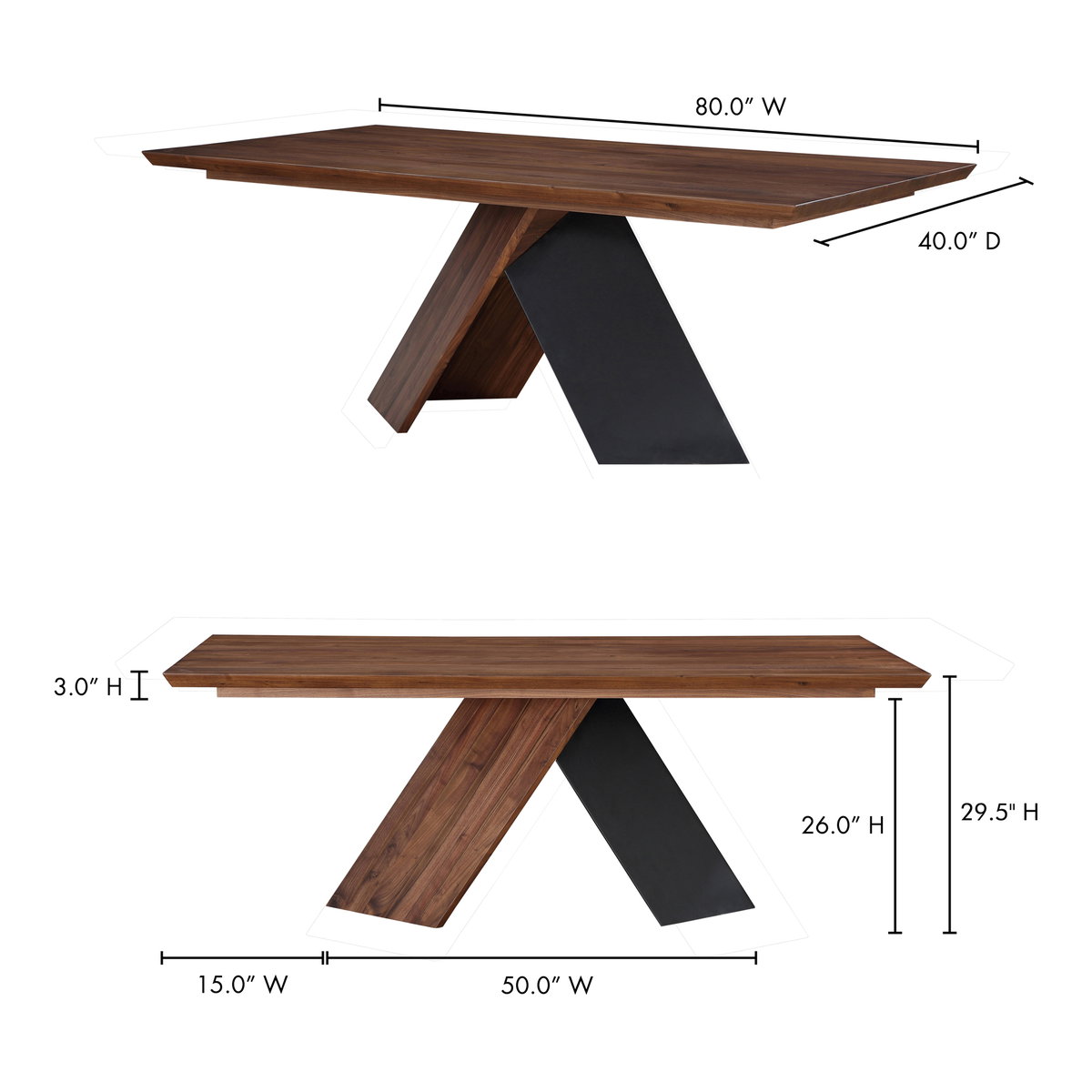 Axio Dining Table Brown, by Moe's Home, 80" width x 29.5" height x 40" depth View 9