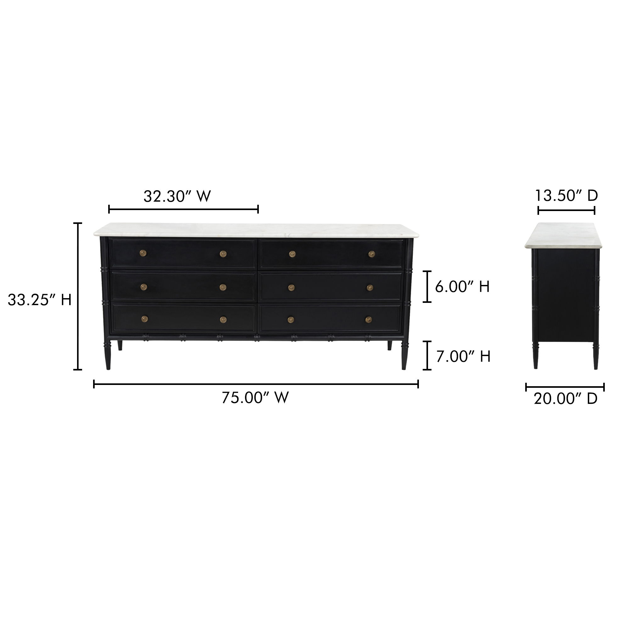 Eleanor 6 Drawer Dresser Black large image 