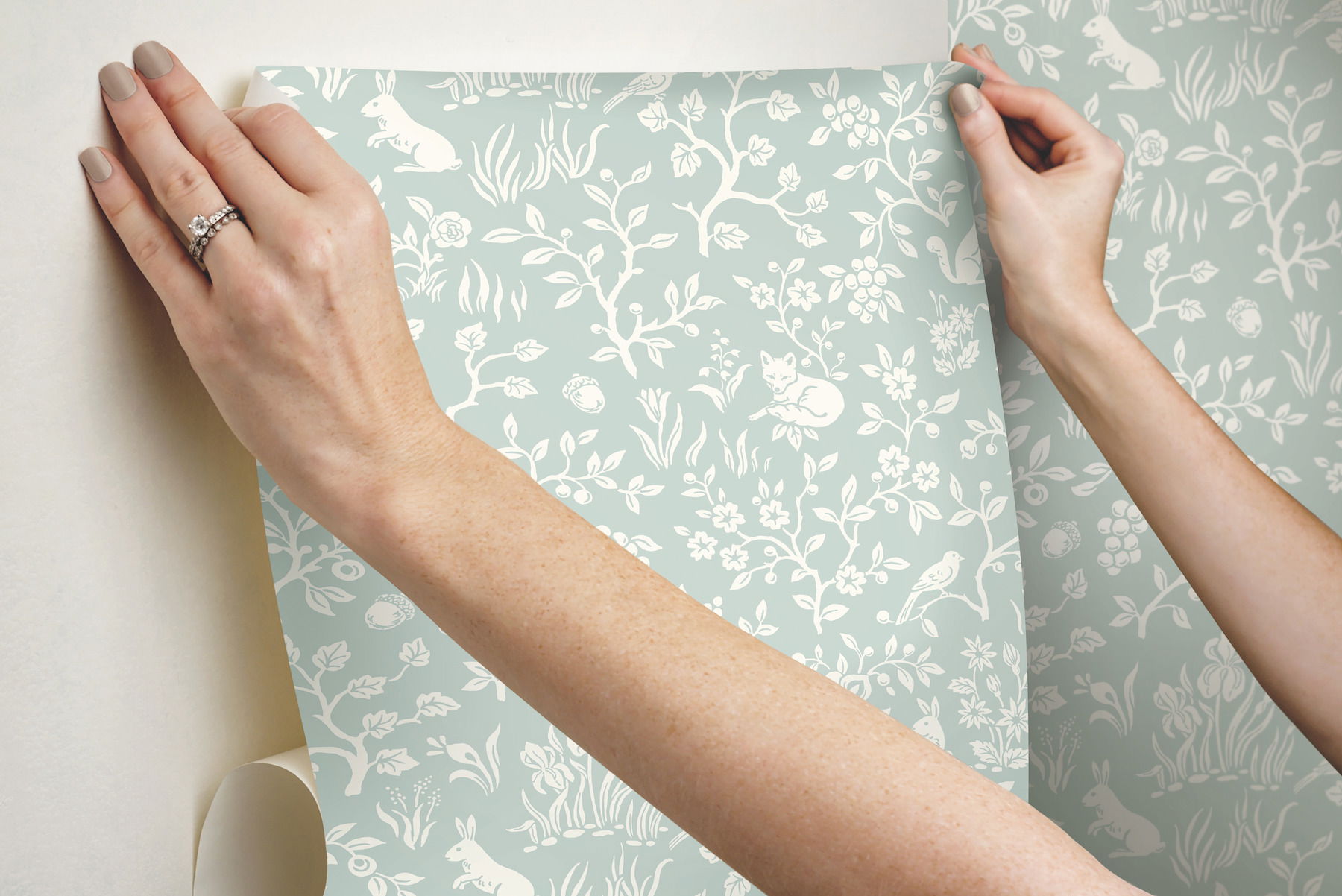 Magnolia Home Fox & Hare Green Peel & Stick Wallpaper large image 
