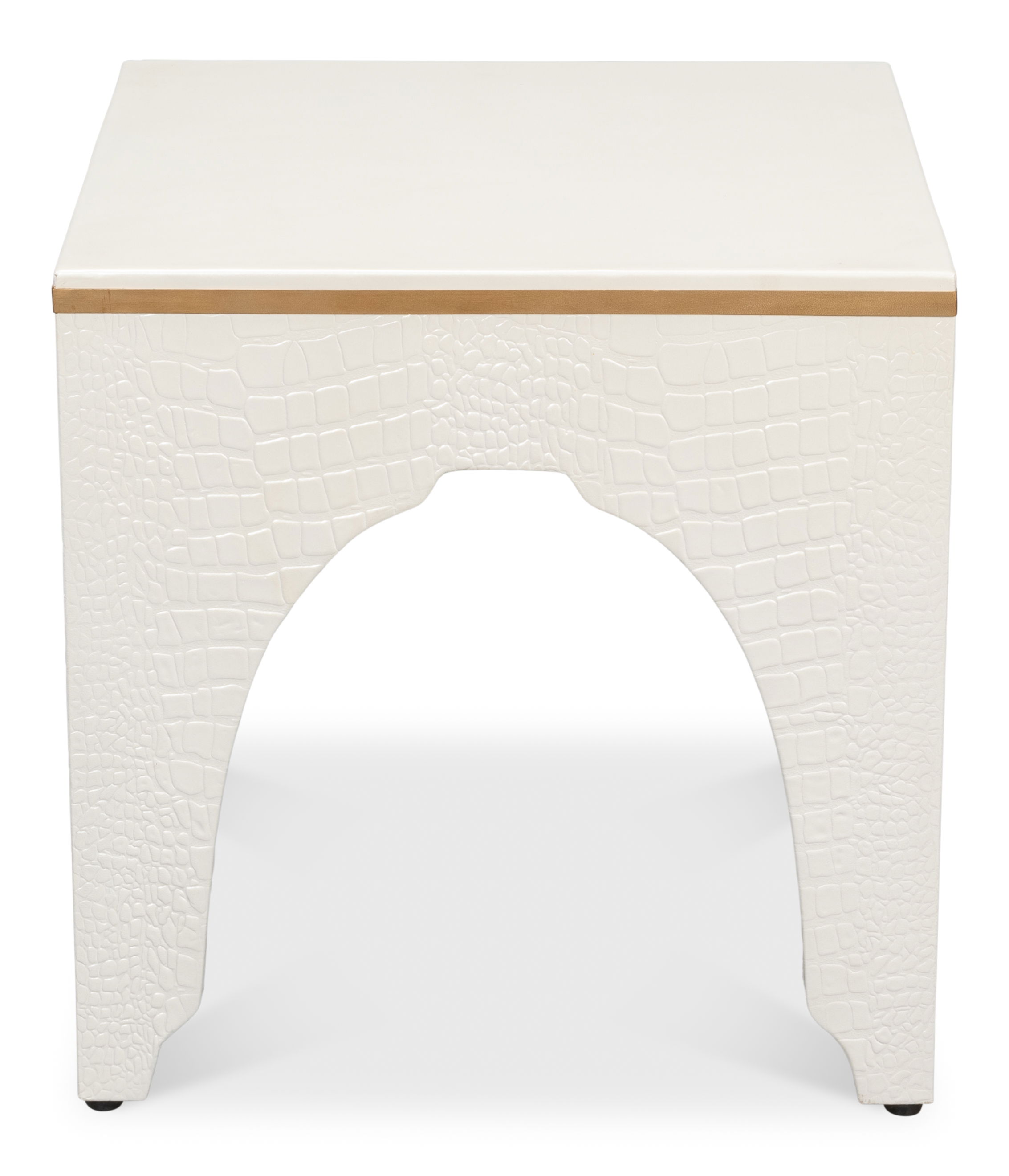 Croco Embossed Leather Stool, Pearl large image 