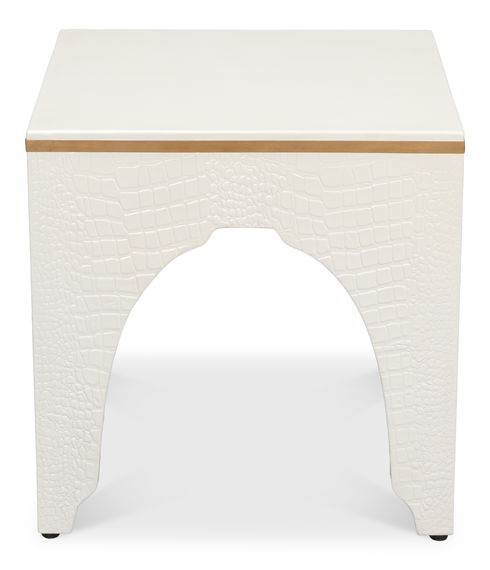 Croco Embossed Leather Stool, Pearl