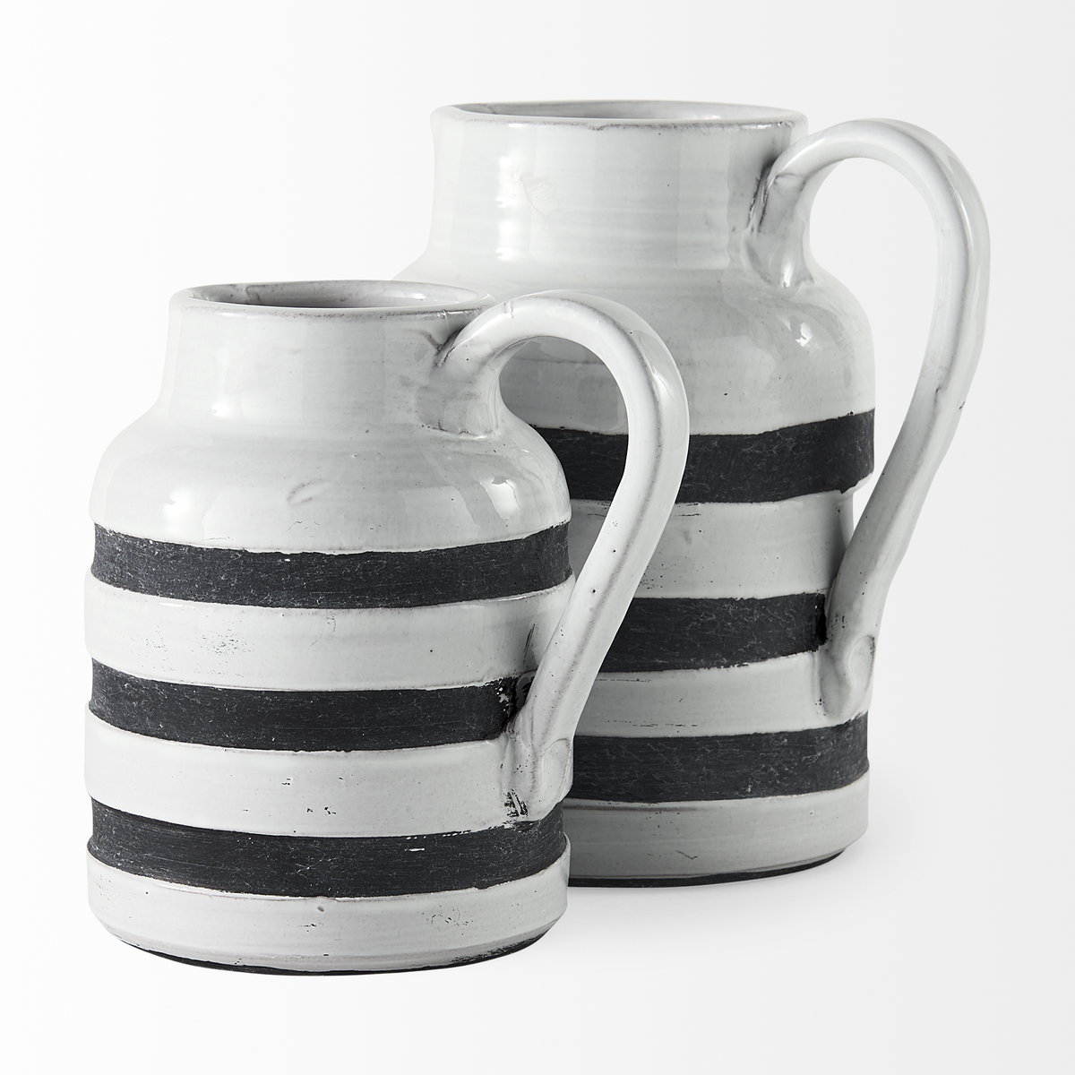 Harmon II  Large White with Charcoal Stripes Ceramic Jug, Decorative Jar by Mercana, 6" length x 7.87" width x 9.06" height View 6