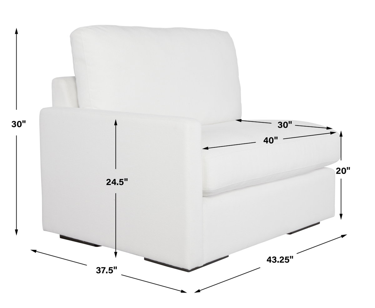 REFUGE SOFA, LEFT ARM FACING, ARCTIC WHITE, Furniture by Uttermost, 43.25" width x 30" height x 37.5" depth View 3